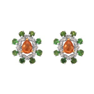 Cercei din argint cu granat natural, diopsid chrome natural și diamante natural