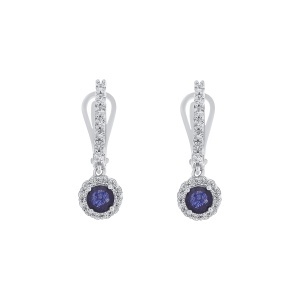 Cercei din argint cu safir natural și cubic zirconia