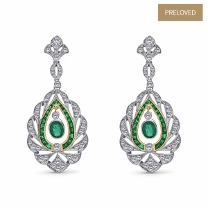 Cercei din aur de 18k cu diamante naturale de 1.05 ct și smaralde naturale de 1.41 ct