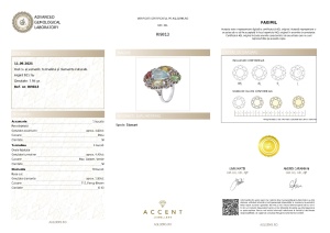 Certificat Gemologic AGL Inel din argint cu acvamarin natural, turmalină naturală și diamante naturale RI9813