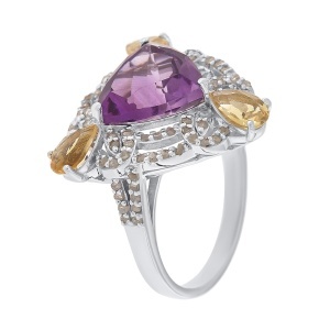 Inel din argint cu ametist natural, citrine naturale și diamante naturale