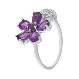 Inel din argint cu ametiste și cubic zirconia