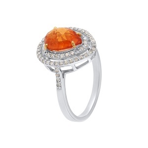 Inel din argint cu granat natural și diamante naturale