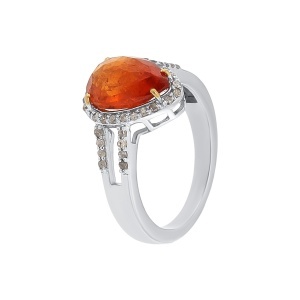 Inel din argint cu granat natural și diamante naturale