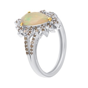 Inel din argint cu opal natural și diamante naturale