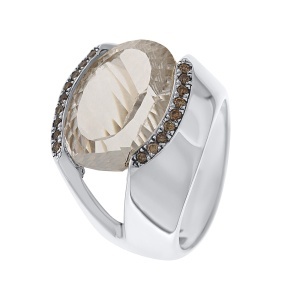 Inel din argint cu piatră de cuarț de stâncă naturală și diamante naturale