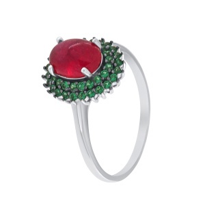 Inel din argint cu rubin și cubic zirconia