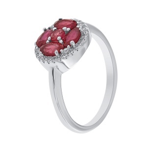 Inel din argint cu rubine și cubic zirconia