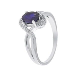 Inel din argint cu safir și cubic zirconia