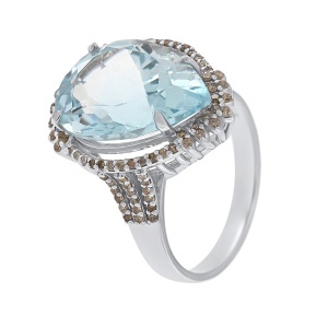 Inel din argint cu topaz natural și diamante naturale
