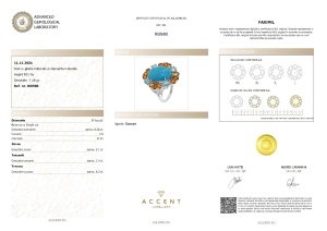 Certificat Gemologic Agl Inel din argint cu turcoaz, zircon, turmalină și diamante naturale RI8980