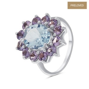 Inel din aur de 14k cu acvamarin natural de 2.00 ct și tanzanite naturale de 1.40 ct