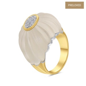 Inel din aur de 14k cu diamante naturale de 0.07 ct și cuarț de stâncă