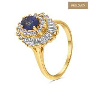 Inel din aur de 14k cu diamante naturale de 1.15 ct și safir natural de 0.90 ct