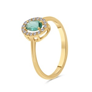 Inel din aur de 18k cu diamante naturale de 0.09 ct și smarald natural de 0.31 ct
