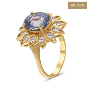 Inel din aur de 18k cu diamante naturale de 0.45 ct și safir natural de 3.40 ct