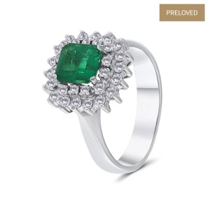 Inel din aur de 18k cu diamante naturale de 0.50 ct și smarald natural de 1.40 ct