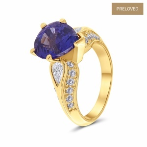 Inel din aur de 18k cu tanzanit natural de 4.00 ct și diamante naturale de 0.78 ct