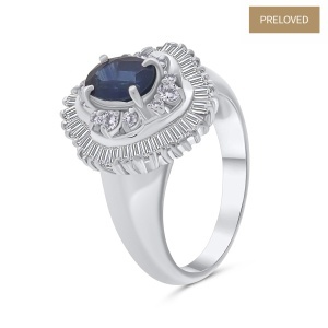 Inel din platină cu diamante naturale de 0.75 ct și safir natural de 1.00 ct