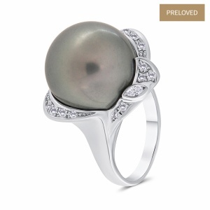 Inel din platină cu perlă de cultură Tahitian și diamante naturale de 0.32 ct