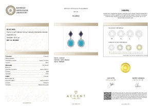 Certificat Gemologic Agl Cercei din argint cu safir natural, turcoaz natural și diamante naturale RC2643
