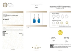 Certificat Gemologic Agl Cercei din argint cu turcoaz natural și diamante natural RC2653