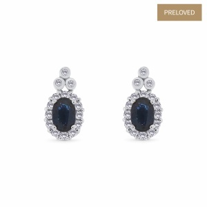 Cercei din aur de 14k cu diamante naturale de 0.33 ct și safire naturale de 1.18 ct