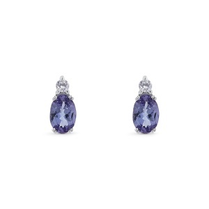 Cercei din aur de 18k cu tanzanite naturale de 1.30 ct și diamante naturale de 0.10 ct