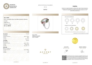 Certificat Gemologic Agl Inel din argint cu acvamarin natural, turmalină naturală și diamante naturale RI9767