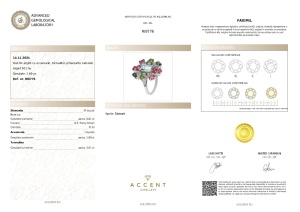 Certificat Gemologic Agl Inel din argint cu acvamarin, turmalină și diamante naturale RI8776