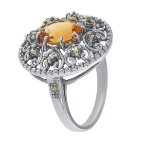 Inel din argint cu citrin și cubic zirconia