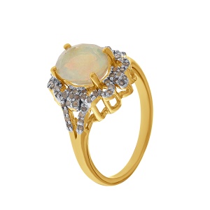 Inel din argint cu opal natural și diamante naturale