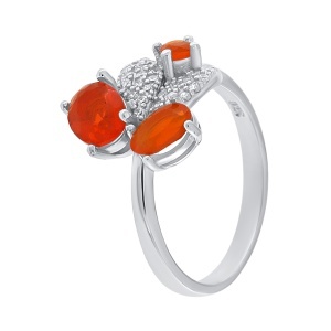 Inel din argint cu opale și cubic zirconia