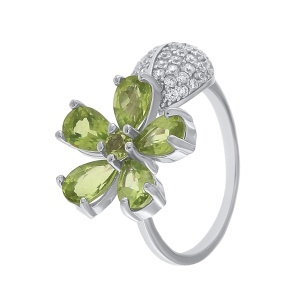 Inel din argint cu peridote și cubic zirconia