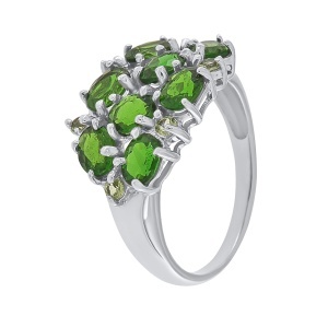 Inel din argint cu peridote și diopside