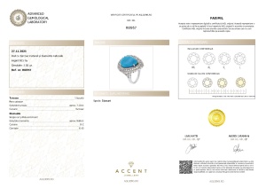 Certificat Gemologic Agl Inel din argint cu turcoaz natural și diamante naturale RI8957