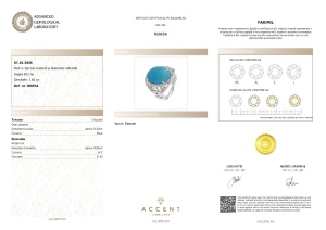 Certificat Gemologic Agl Inel din argint cu turcoaz natural și diamante naturale RI8954