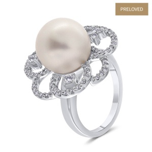 Inel din aur de 14k cu diamante naturale de 0.68 ct și perlă South Sea