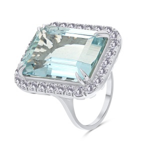 Inel din aur de 18k cu diamante naturale de 1.65 ct și acvamarin natural de 16.81 ct