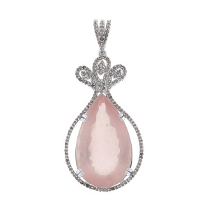 Pandantiv din argint cu piatră de cuarț natural și diamante naturale