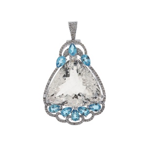 Pandantiv din argint cu topaz natural, cuarț natural și diamante naturale