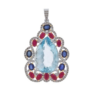 Pandantiv din argint cu topaz natural, safir natural, rubin natural și diamante naturale