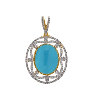 Pandantiv din argint cu turcoaz natural și diamante naturale