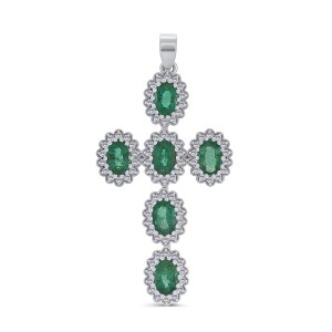 Pandantiv din aur de 14k cu diamante naturale de 0.54 ct și smaralde naturale de 2.49 ct