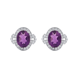 Cercei din argint cu ametist și cubic zirconia