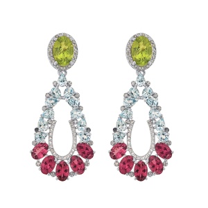 Cercei din argint cu granat natural, peridot natural, topaz natural și diamante naturale