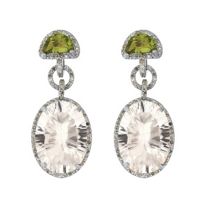 Cercei din argint cu peridot natural, cuarț natural și diamante naturale