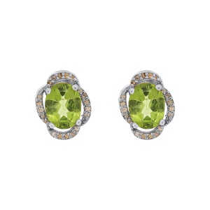 Cercei din argint cu peridot natural și diamante naturale