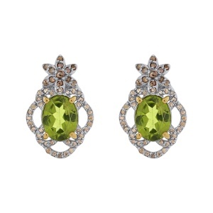 Cercei din argint cu peridot natural și diamante naturale