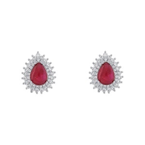 Cercei din argint cu rubin și cubic zirconia